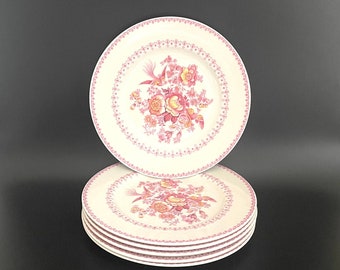 6 Royal Doulton Phoenix salad cake side tea plates pink yellow vintage retro . Gift for Mother Grandmother