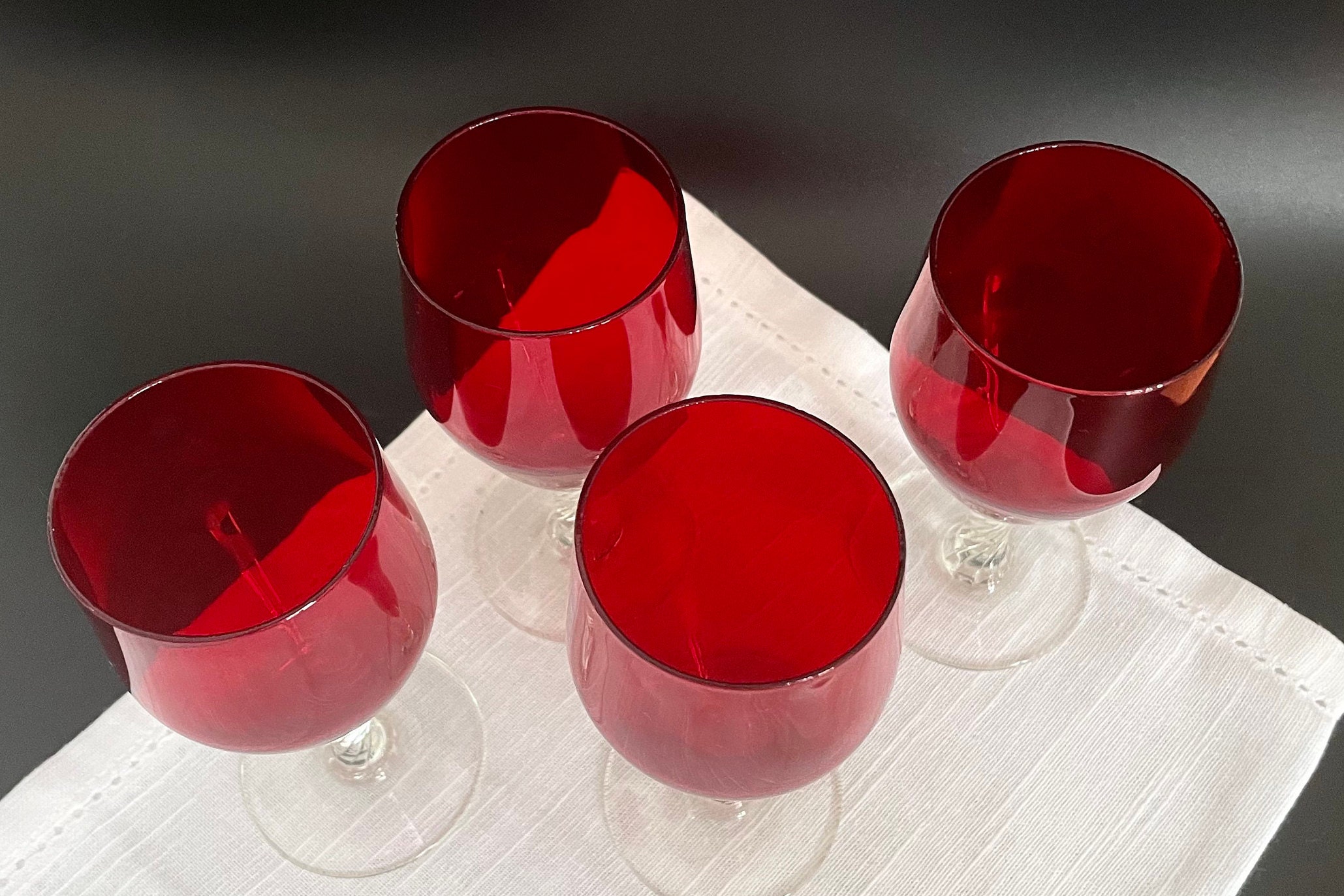 Ruby Red Vintage Wine Long Stem Glasses – Harkensback
