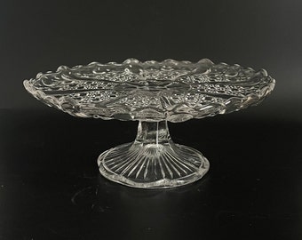 Lovely Vintage Glass Cake Stand , Pressed Clear Glass , cup cake , Wedding Cake , Afternoon Tea , Tarts , Christmas Cake