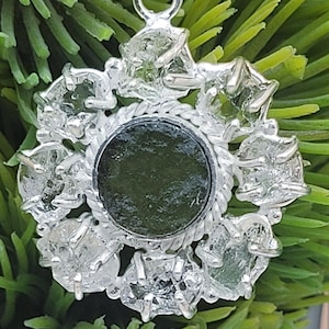 Moldavite Herkimer Diamond Sun Pendant: Sterling Silver Boho Necklace