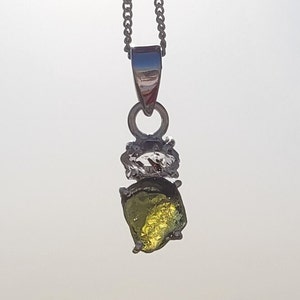 Minimalist Herkimer Diamond & Moldavite Pendant – Sterling Silver Jewelry – JMD Collection, sterling silver gift for her , sister and mom