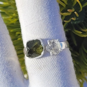 925 Sterling Silver Herkimer Moldavite Ring | Unique Handmade Jewelry for Valentine&#39;s & Mother&#39;s Day Gifts