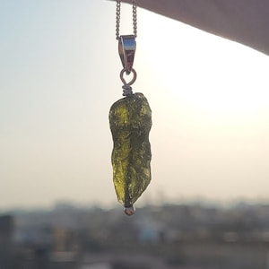 Stunning Genuine Moldavite Pendant in Sterling Silver Authentic Moldavite Stone Pendant in 925 Silver - Perfect for Crystal Lovers"
