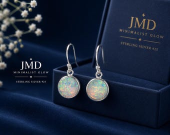 Round Opal Stud Earrings | 925 Sterling Silver, Hypoallergenic Minimalist Jewelry