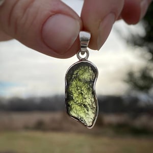 Raw Moldavite Pendant: Handcrafted Sterling Silver Czech Gemstone festival gift