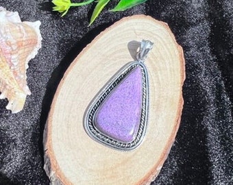 Natural Purple Purpurite Stone Pendant, 925 Sterling Silver,AAA Stichtite Pendant,Easter Events Day,Holi Festival Indian Traditional Pendant