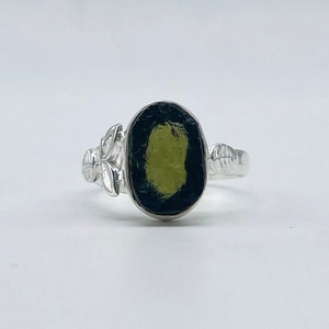 Genuine Moldavite Rough Ring 100% Natural With Certified Gemstone From Czech Republic 925 Sterling Silver Handmade Jewelry For Mother day