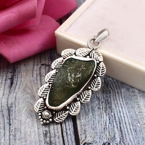 Genuine Moldavite Rough Pendant, 100% Natural With Certified Gemstone, 925 Sterling Silver Handmade Jewelry, Mother Day Gifts