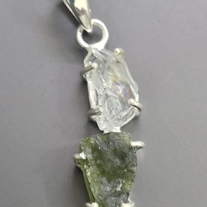 Czech Moldavite With Herkimer Diamond Gemstone Pendant 925 Sterling Silver Handmade Jewelry Twist Gemstone Minimalist Pendant Necklaces