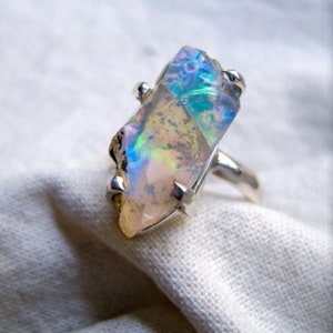 Ethiopian Opal Fire Raw Ring, Handmade Rough Ring, 925 Sterling Silver Ring, Wedding Gift Ring for girls,Opal Raw ring , gift for her