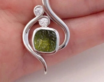 Authentic Moldavite Rough Pendant, 100 % Genuine With Certified Gemstone, Sterling Silver Handmade Pendant Jewelry For Mother Day Gifts