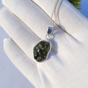 Certified Natural Moldavite Rough Pendant in 925 Sterling Silver,  gift for mother on mothers day, birthday gift
