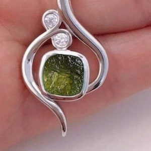 Authentic Moldavite Rough Pendant, 100 % Genuine With Certified Gemstone, Sterling Silver Handmade Pendant Jewelry Gift For Mom Sister Wife