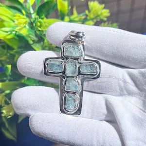 March birthstone Cross Jewelry Unique Holy Pendant for Confirmation Mother&#39;s Day Gift birthdays gift aquamarine cross pendant CHRISTMAS GIFT