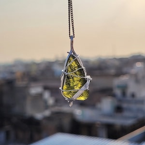 Natural Moldavite Pendant - Handcrafted Wire Wrap, Healing Gemstone, Authentic Czech Tektite sterling silver pendant