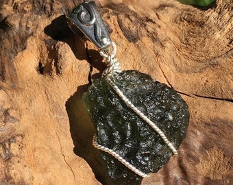 Genuine Moldavite Rough Pendant 100% Natural With Certified Gemstone From Czech Republic 925Sterling Silver Handmade Jewelry,Mother Day Gift