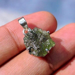 Authentic Moldavite Rough Pendant, 100 % Genuine With Certified Gemstone, Sterling Silver Handmade Pendant Jewelry Dainty Minimalist Jewelry