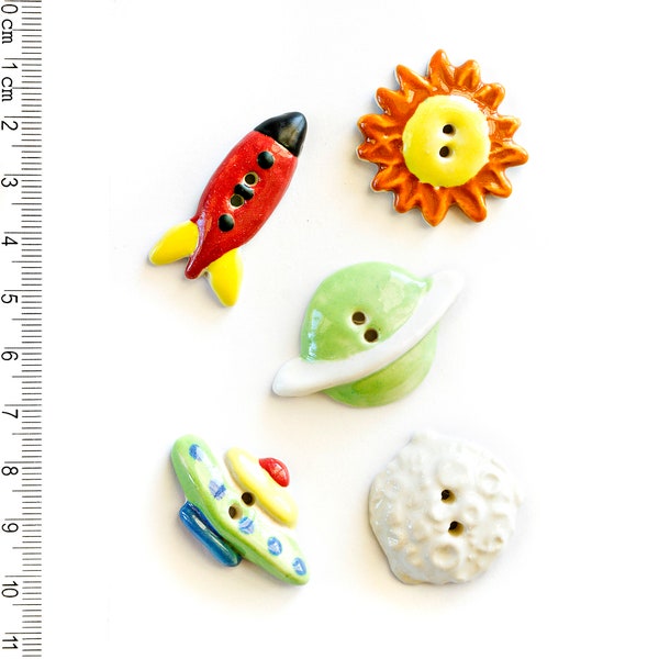 Space Buttons, Boy's Buttons, Cardigan Buttons, Gift for Boys, Sun Button, UFO Button,Handmade washable button, Rocket Button, Planet Button