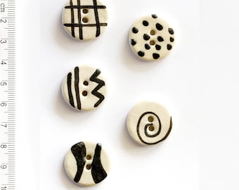 Black and White Design Buttons, Swirl Buttons, Arty Buttons, Classic Buttons, Striking Buttons, Coat Buttons, Handmade washable Buttons
