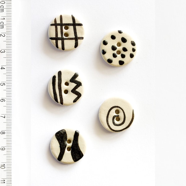 Black and White Design Buttons, Swirl Buttons, Arty Buttons, Classic Buttons, Striking Buttons, Coat Buttons, Handmade washable Buttons