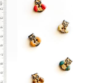 Owl Buttons, Bird Buttons, Fun Buttons, Handmade Buttons, Gardening Gift, Decorative Buttons, Fun Gift, Tiny Owl Buttons, Tiny Buttons