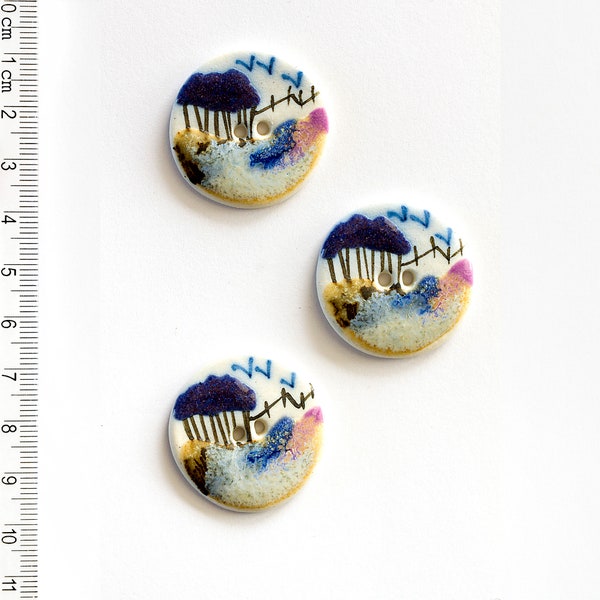 Country Scene Buttons, Handmade washable buttons, Unique Buttons, Fashion Buttons, Statement Buttons, Coat Buttons, Decorative Buttons