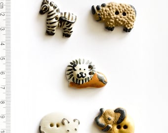 Wild Animal Buttons, African Animal Buttons, Zebra Buttons, Lion Buttons, Elephant Buttons, Giraffe Button, Pawprint Button, Big Five Button