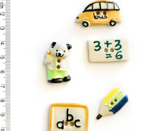 Back to School Buttons, Classroom Buttons, Teacher's Gift Buttons, Bus Buttons, Teddy Button, Crayon Button, Fun Gift, Stocking Filler