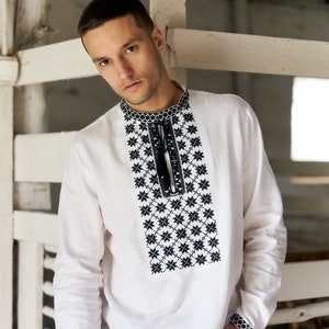 Ukrainian embroidered shirt for men, Mens Ukrainian folk Vyshyvanka, linen cotton mens shirt, Ukrainian gift for him