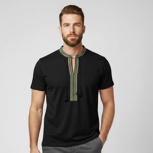 Black Ukrainian Vyshyvanka Men's T-shirt | Red & White Cross