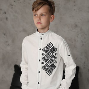 Ukrainian embroidery shirt for boy, Ukrainian folk Vyshyvanka, linen  cotton boys shirt, Ukraine gift for boy