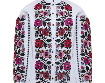 Womans Ukrainian Vyshyvanka, Embroidered blouse for woman, white summer blouse, Ukraine ethnic clothing