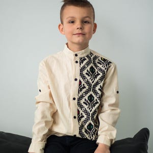 Embroidered Shirt for boy, Vyshyvanka Ukrainian Embroidered Shirt, Beige Vyshyvanka for kids
