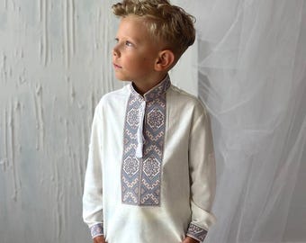 Kids Linen Vyshyvanka Shirt, Ukrainian Embroidered Folk Clothes