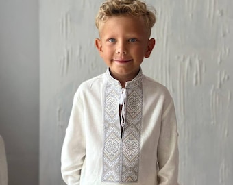 Ukrainian Vyshyvanka for Boy, Embroidered Linen Shirt, Boho Style