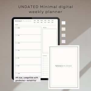 Digital Weekly Planner UNDATED iPad Weekly Planner Minimalist Digital Planner GoodNotes Weekly Digital Template Planner Simple Weekly
