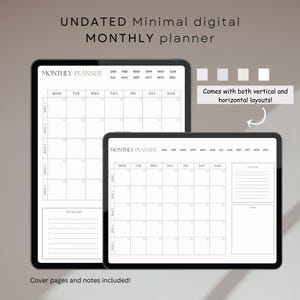 Minimal Undated Monthly Digital Planner: GoodNotes iPad Template (PDF)