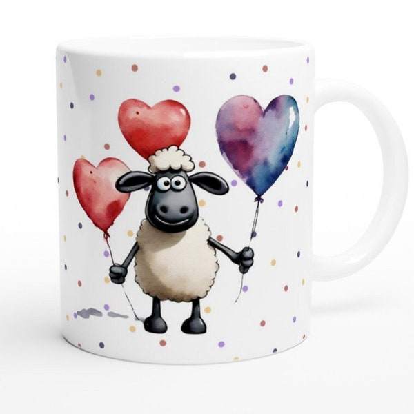 Tasse ballon Sheply mouton avec coeur, tasse à café Shaun le mouton, tasse animaux de la ferme moutons Putz, tasse mouton drôle Shetland, cadeau mug mignon pour maman