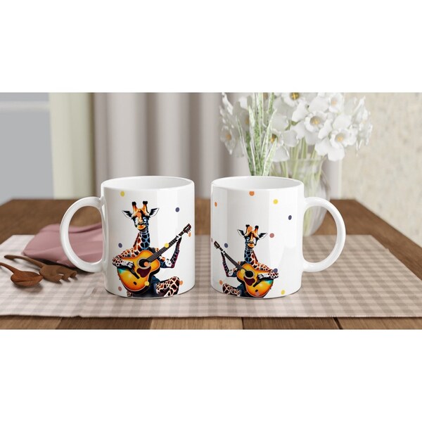 Colourful Giraffe playing the guitar Ceramic Mug, Giraffe Gift, Giraffe Lovers Gift, Laughing Giraffe, Musical Giraffe, African Giraffe