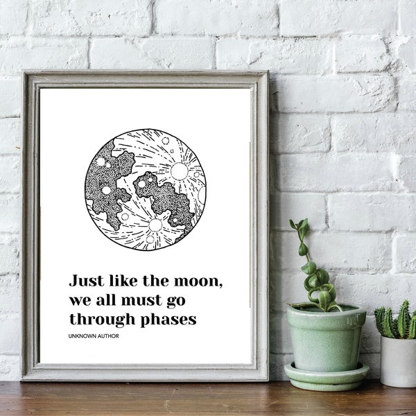 Printable Digital Art, Minimalist Print Art, Modern Minimalism, Digital Print, Printable Art, Moon Art, Inspirational Quote Art, Celestial