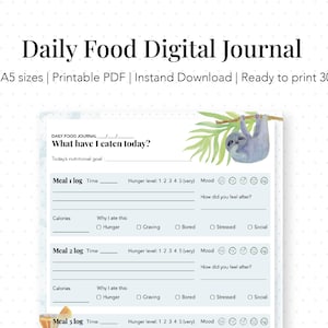 Daily Food Diary Journal, Meal Tracker, Fitness Digital Planner, Minimalist Calorie Tracker, Food Log, Diet Journal, Digital Printable Diary