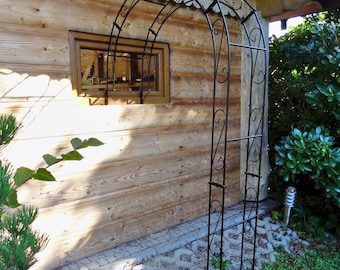 Mezzo Arco avvitato al muro, Pergolato in metallo con picche, rosone, passaggio piante da giardino, Arco per rose rampicanti Asta pesante ø 10mm Nero grezzo