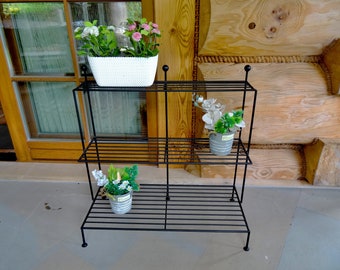 3 tier metal plant stand, indoor outdoor flower stand, garden plant shelf, metal planter rack, boot and welly storage rack