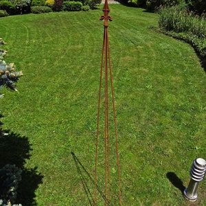 Grande supporto per piante in metallo, aspetto lancia, supporto in metallo, decorazione in acciaio, metallo grezzo, verniciato nero, aspetto arrugginito, mobili da giardino, filo da 6 mm