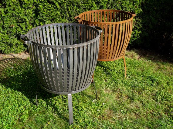 Metal Garden Fire Pit, Outdoor Fire Basket, Wood Burning Fireplace, Modern Patio Fire Pit, Handmade Steel Brazier, Large or Small