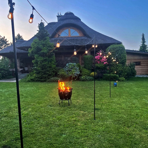 Festoon Pole illuminated garden Lights Pole party lights stand  Holder Poles for Hanging String Lighting Decorations  Bulbs Lanterns hanger