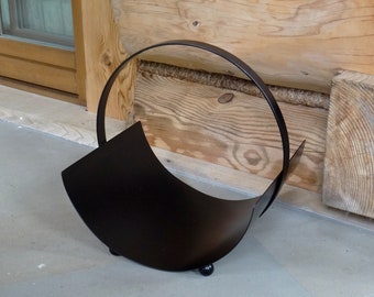 Metal Firewood Holder with Handle, Firewood Rack, Log Basket & Carrier, Indoor Wood Storage, Fireplace Log Holder, Hearth Decor