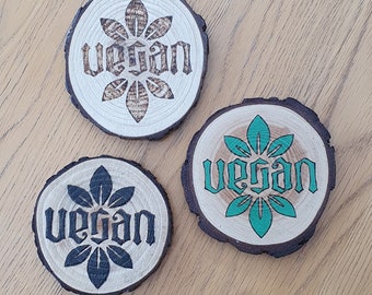 Wooden vegan ambigram coaster