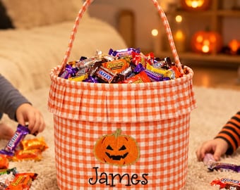 Custom Halloween Basket, Personalised Trick or Treat Basket, Embroidered Boo Gift for Kids, Sweets & Candy Bag, Spooky Season Gift