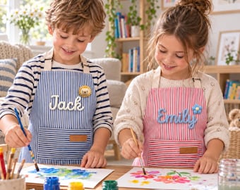 Personalised Kids Apron, Custom Stripe Baking Smock, Toddler Name gift, Christmas gifts, Baking Gift (Kids & Adult Sizes), Toddler Gift